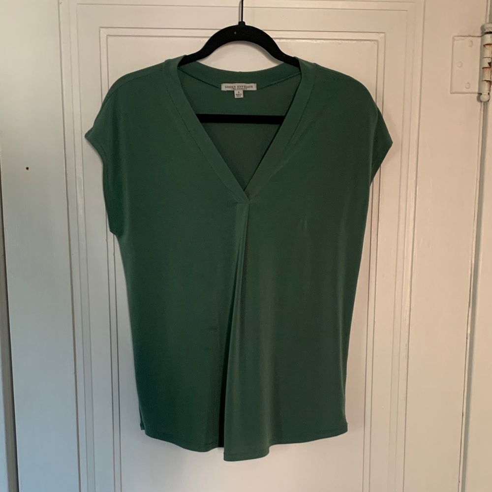 Green Envelope Green Cap Sleeve Blouse
